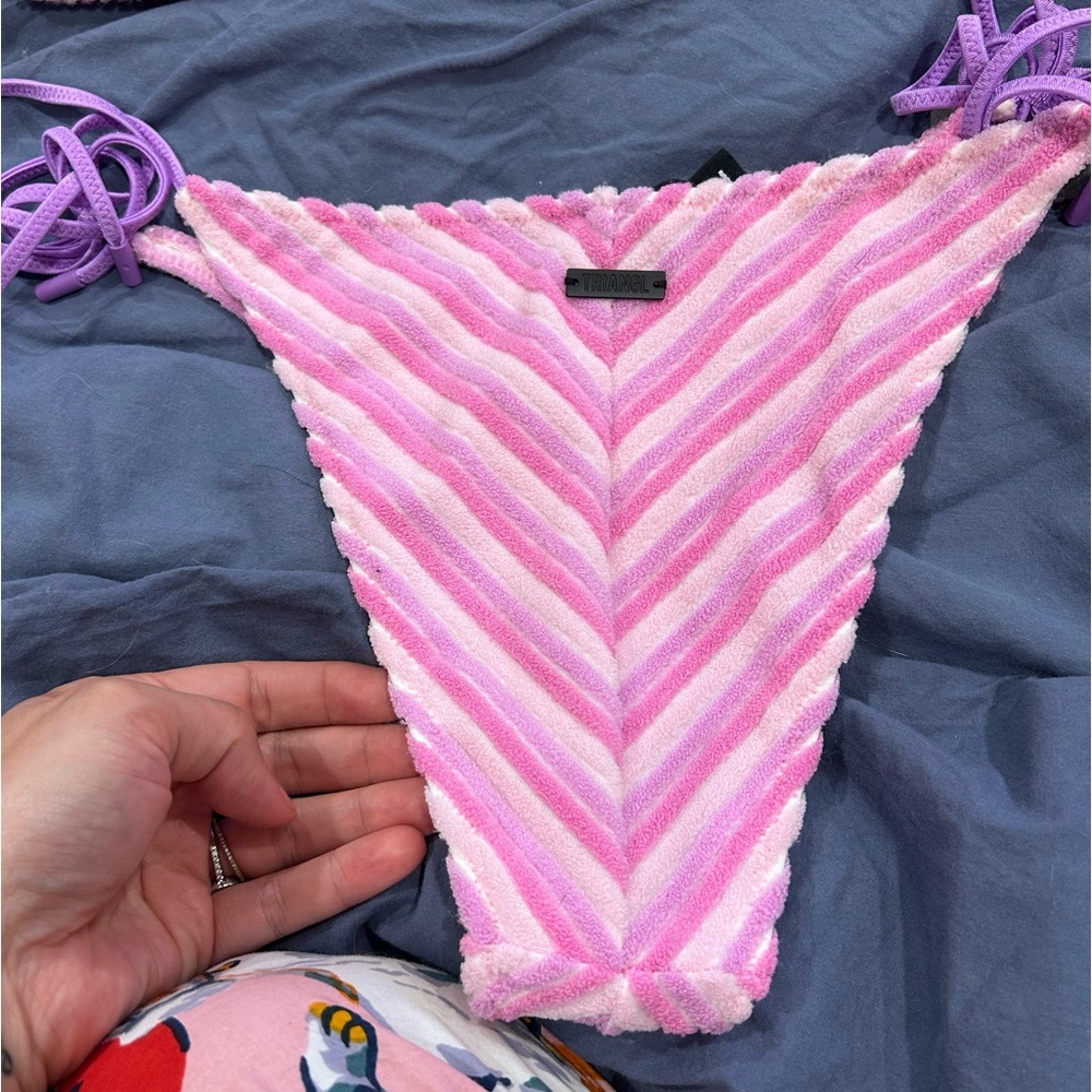 COPY - Triangl pink, purple striped terry cloth bikini set small
